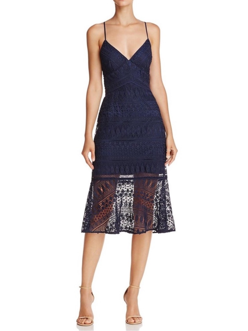 LIKELY Darby Lace Midi Cocktail Dress in Navy Blue - Size 6